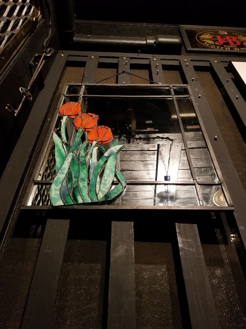 希少　ヴィンテージ　アイアン　チューリップ　ステンドグラス　ミラー　壁掛け　鏡