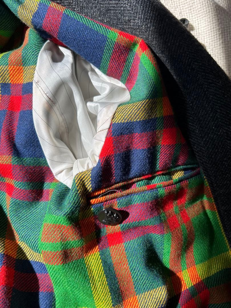 70s フレンチ ウール ヘリンボーン ハンティングコート ユーロ 動物ボタン