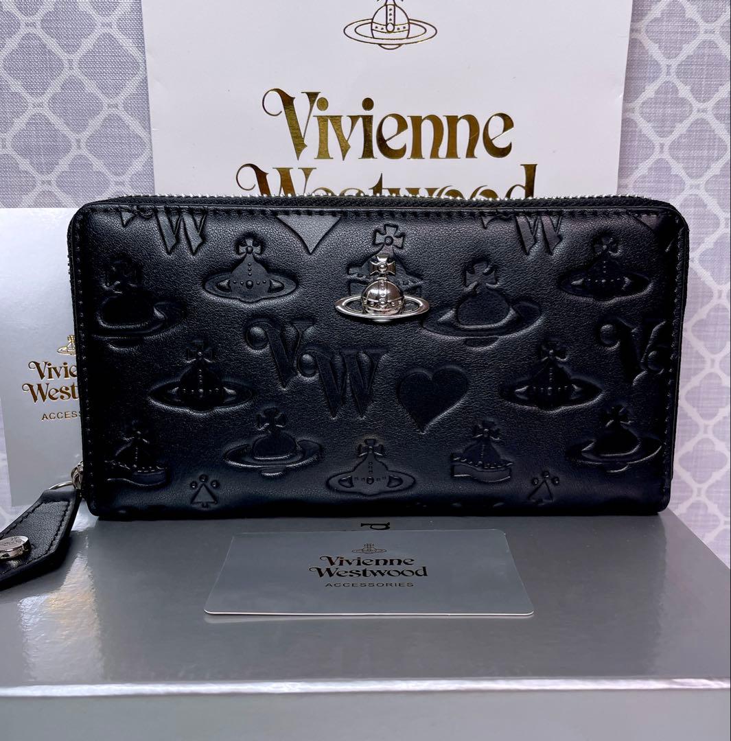 【内側に素敵な柄✩】Vivienne Westwood 長財布 黒マット