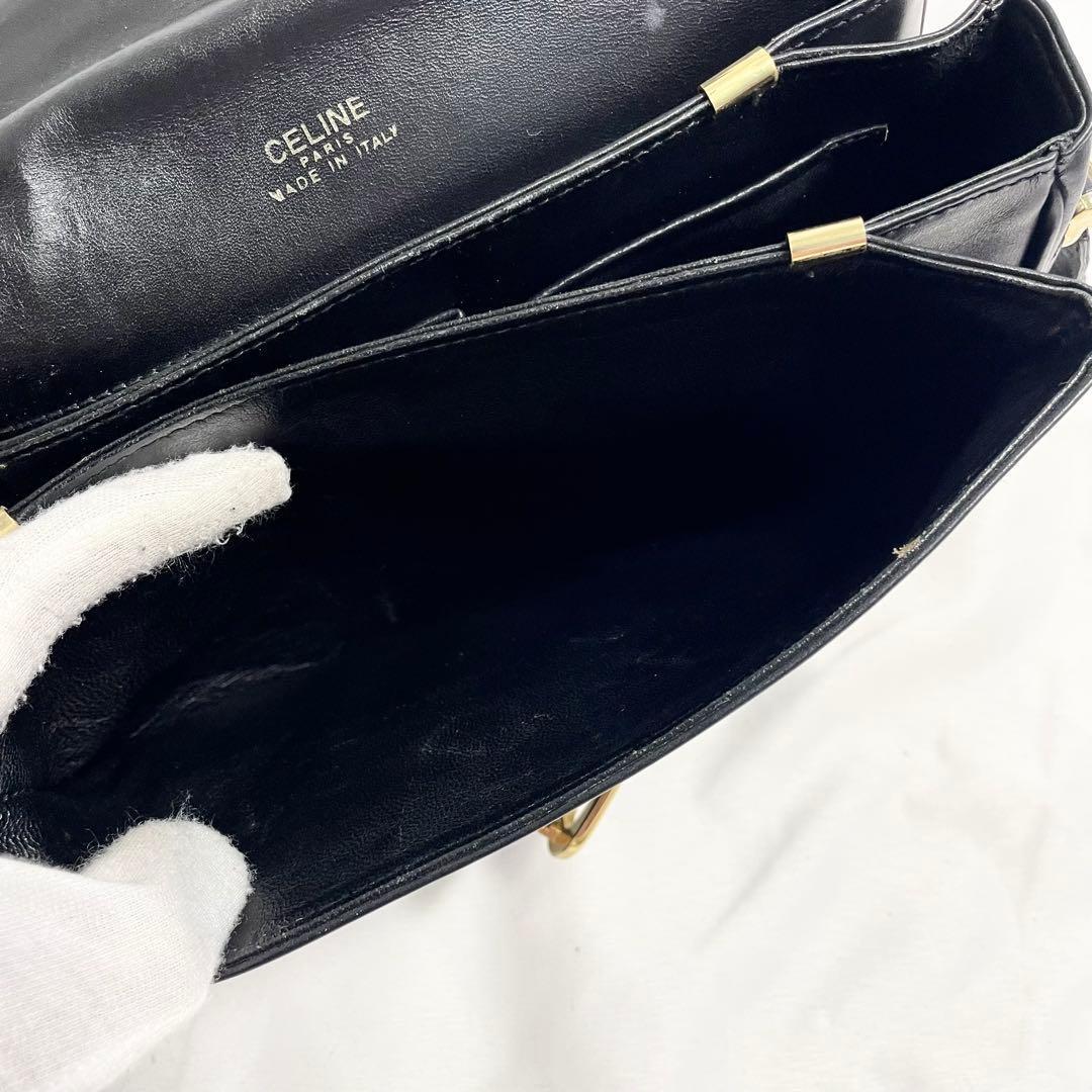 セリーヌ ショルダーバッグ 馬車金具 カーフレザー ブラック 黒 大容量 多機能