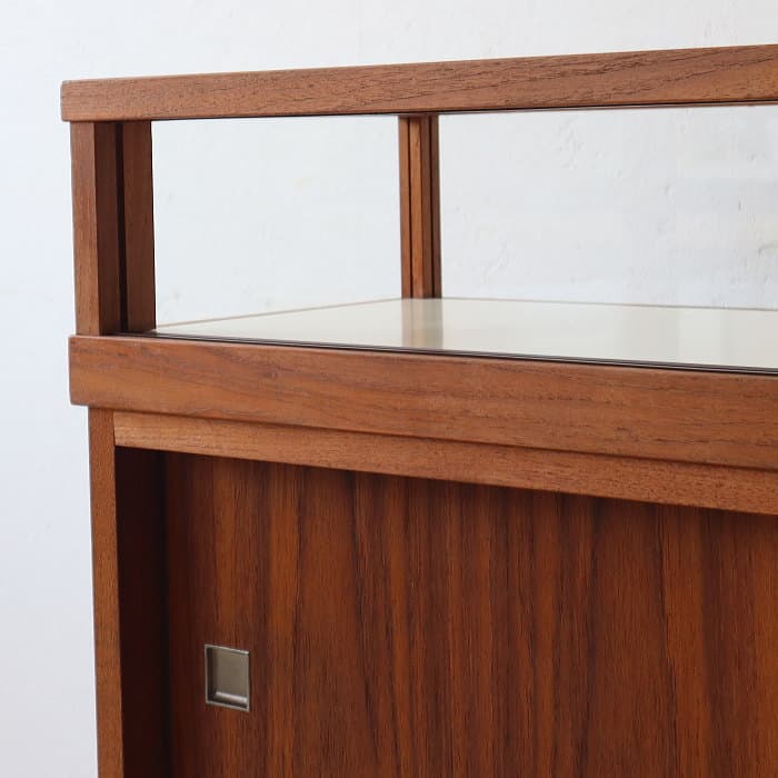 アンティーク チーク材 ガラスショーケース 飾り棚 サイドボード 木製