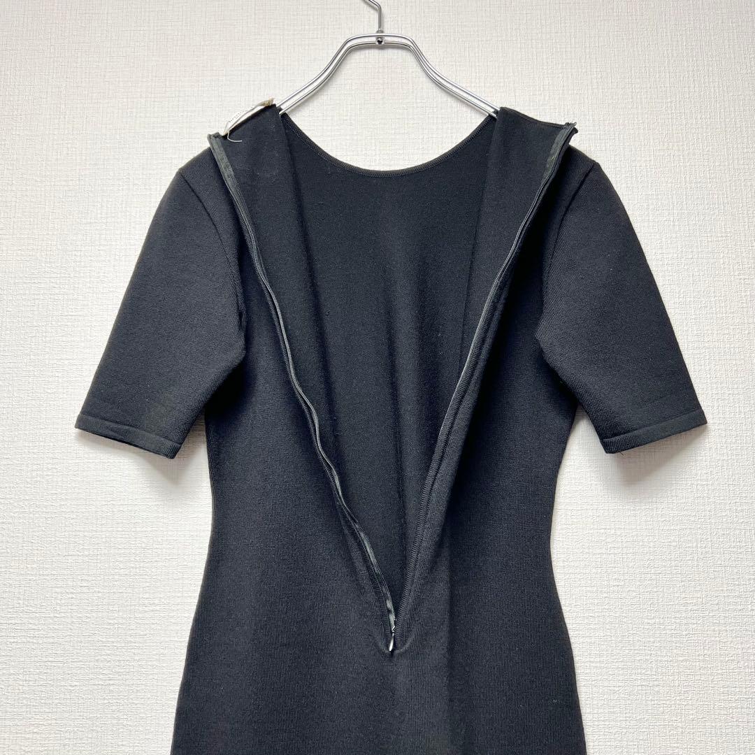 クリスチャンディオール ガリアーノ期 膝丈フォーマルワンピース ウール 黒 40