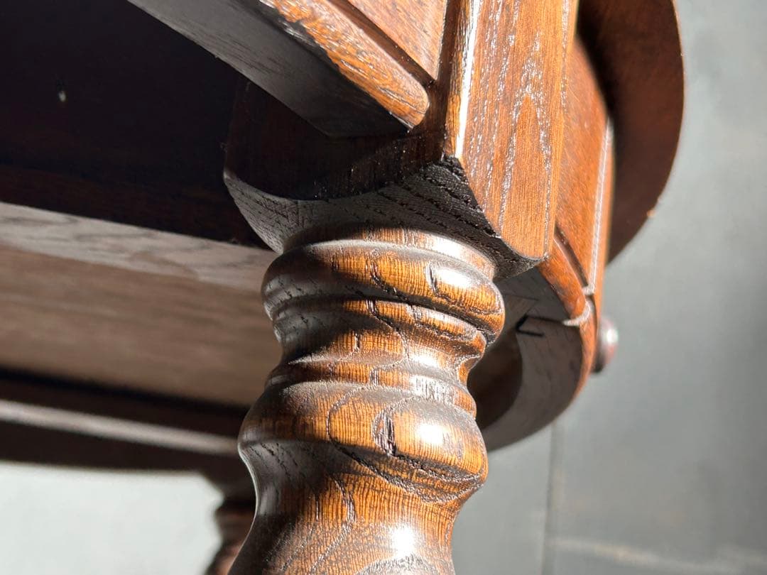 希少　イギリス　アンティーク　オーク材　シンプル　ハーフムーン　ろくろ　IG