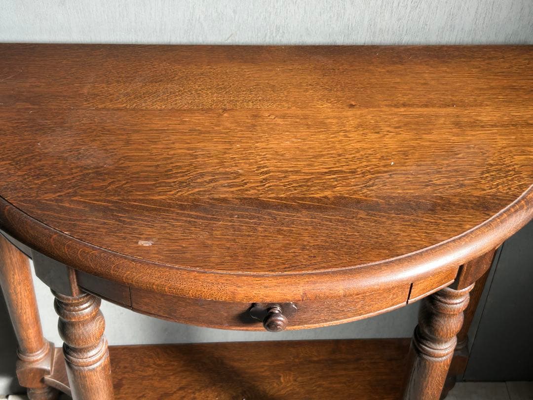 希少　イギリス　アンティーク　オーク材　シンプル　ハーフムーン　ろくろ　IG