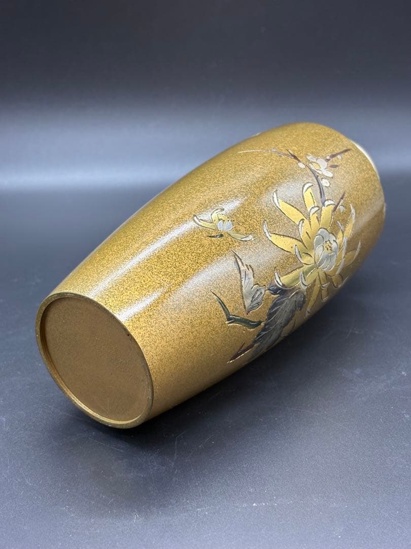 鋳銅 唐木花台付 花紋 花瓶 /金工 花器 花入