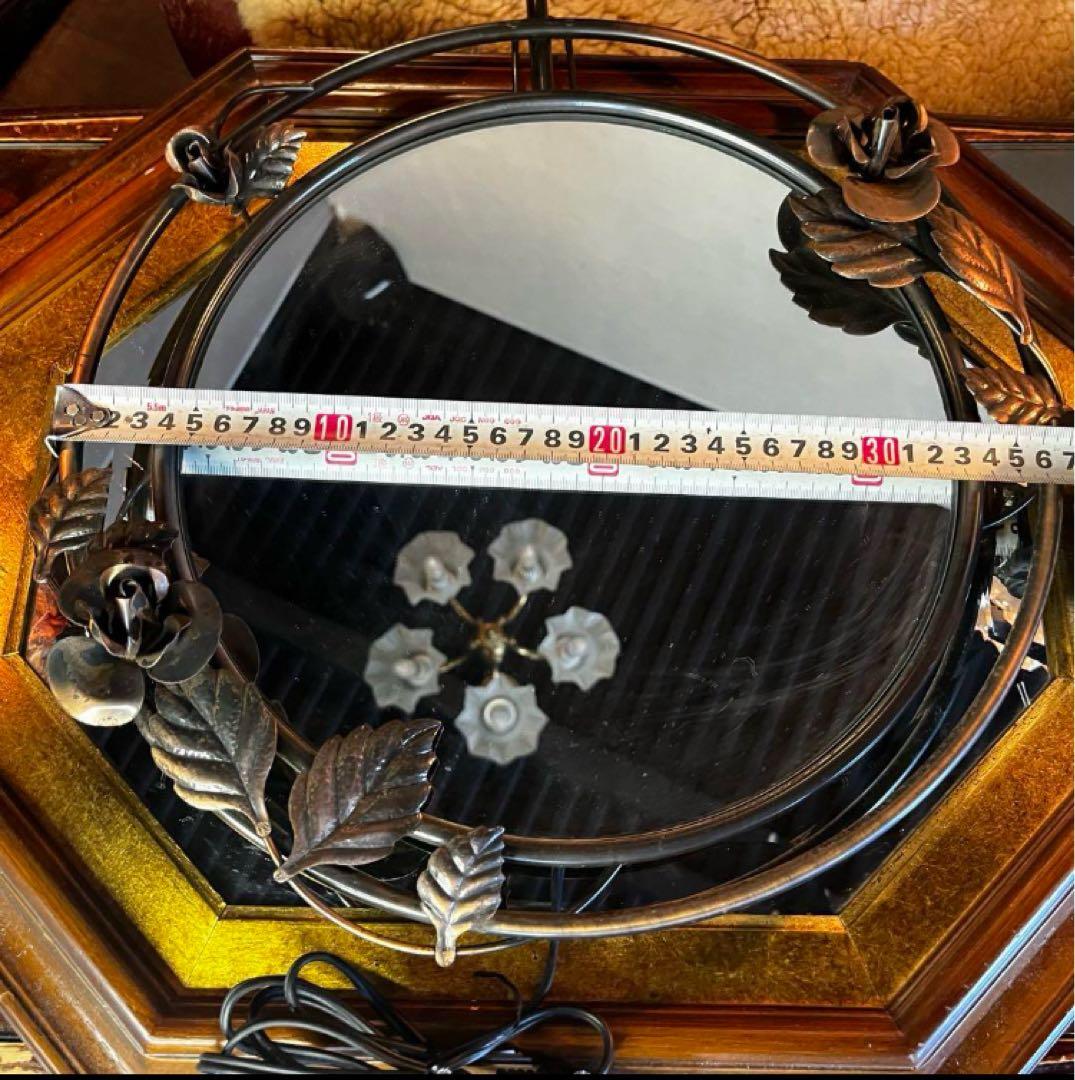 湯布院アンティーク ヨーロピアン ビンテージ ウォールミラー ローズ　照明付き