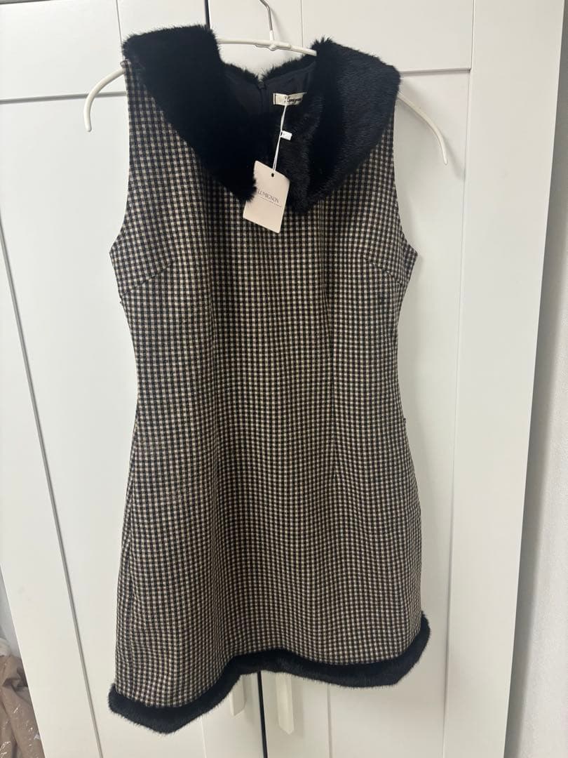 ワンピース Lumignon fur collar mini check dress