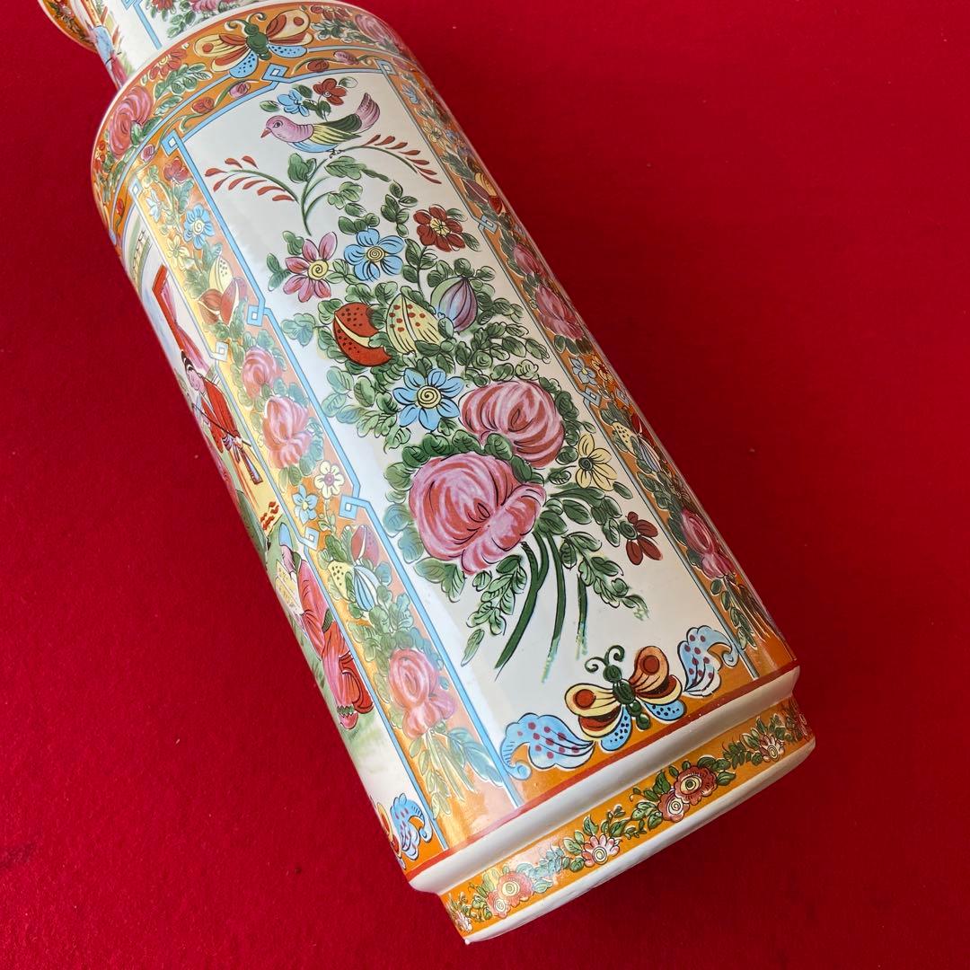 中国 アンティーク 花瓶 色絵 花鳥 人物文様 大型花器 飾り壺　e1357-G