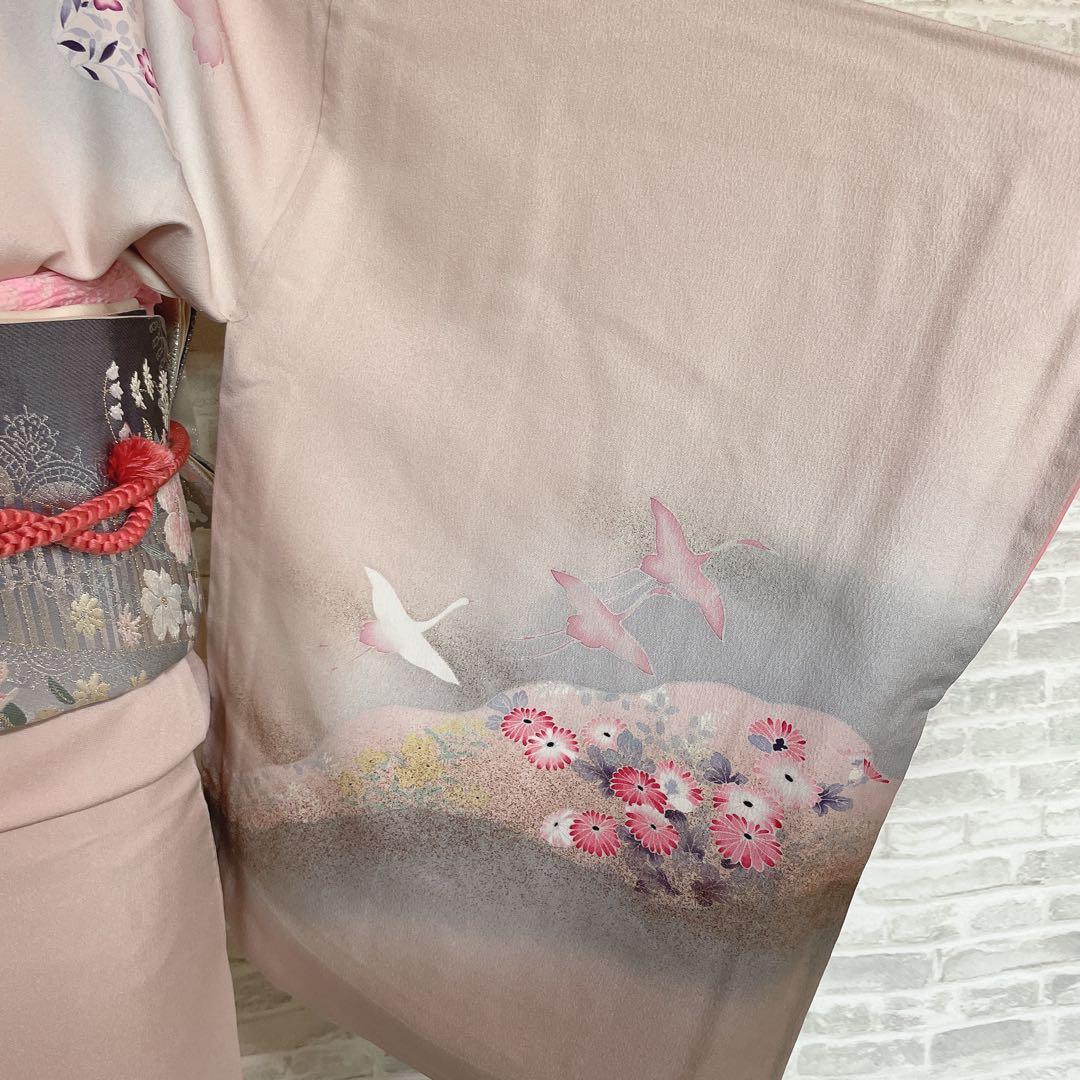 訪問着　フルセット　道長取り　飛び立つ鶴　金彩加工　入学式　卒業式　着物　I3