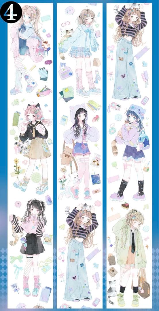 【M】海外　10m巻　貝殻光マスキングテープ　人物系/お花系/男の子　女の子