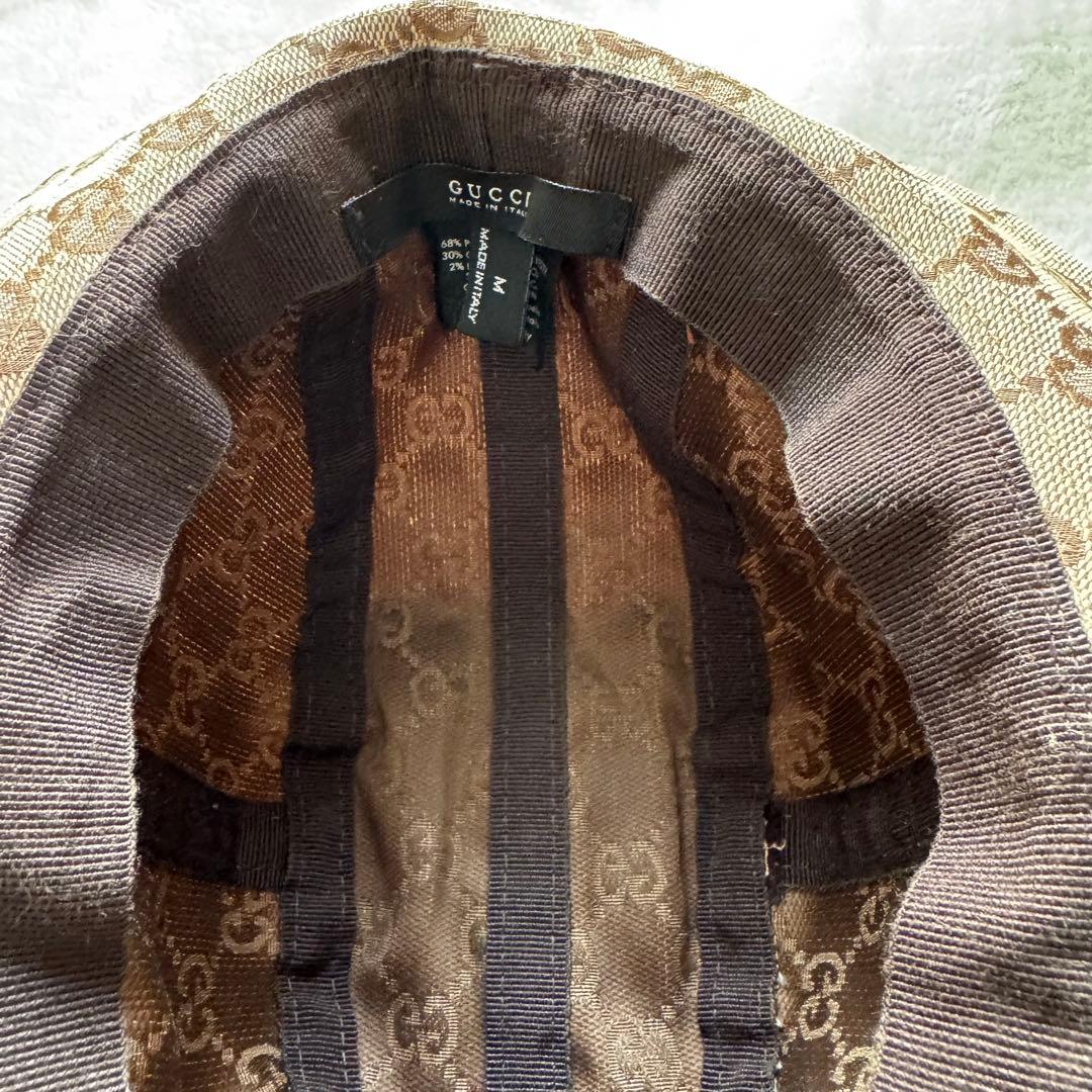 GUCCI グッチ GGキャンバス バケットハット レザーリボン付き Mサイズ