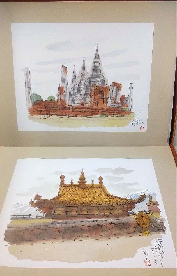 悠久の旅 平山郁夫素描集 日本経済新聞社 絵画全10作品揃 額付