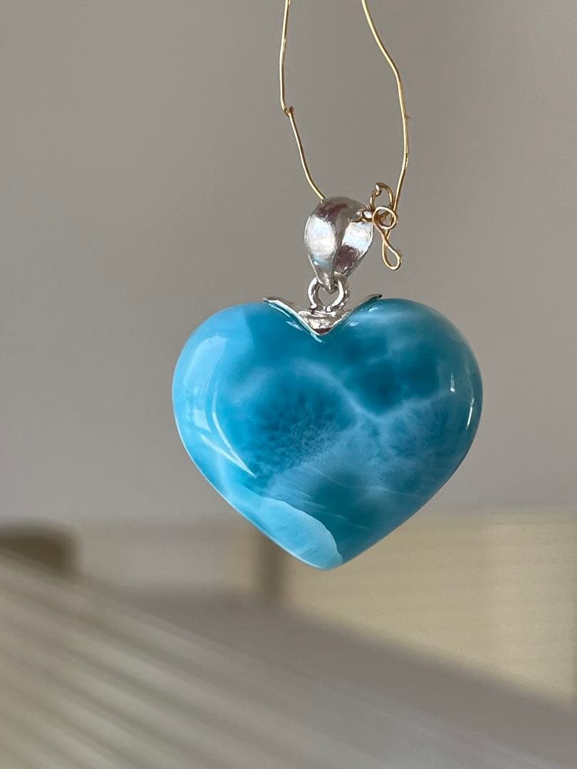 天然石☆高品質！ラリマーハート型ペンダントトップ☆両面濃いブルー！