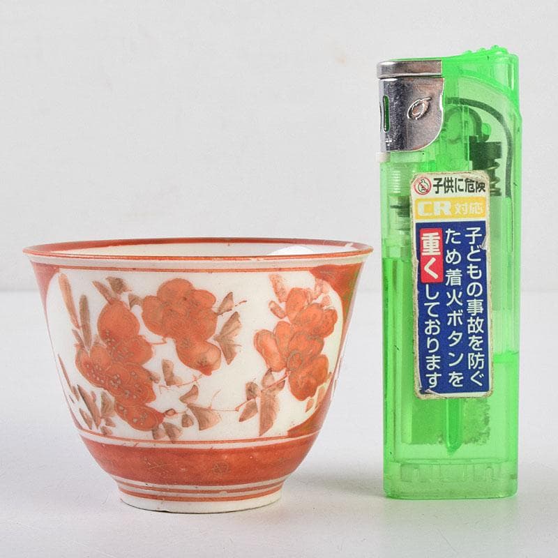 九谷焼　古九谷　赤絵金彩　花文　煎茶器　盃　五客　M　R9152