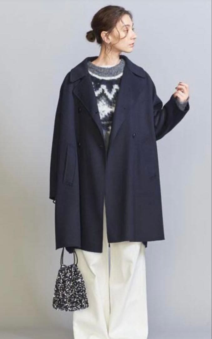新品/24FW BEAUTY&YOUTH リバー ポンチョコート XS ネイビー