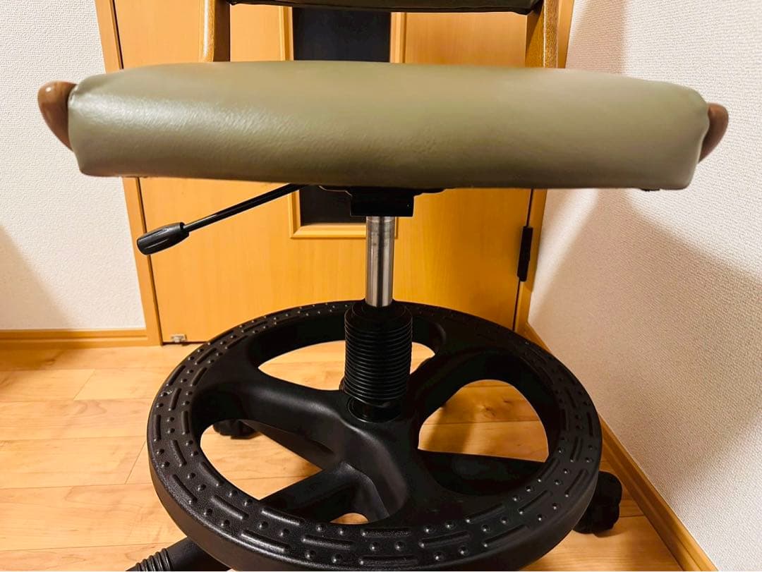 極美品✨浜本工芸 木製オーク材フレーム×本革レザー キャスター付き デスクチェア