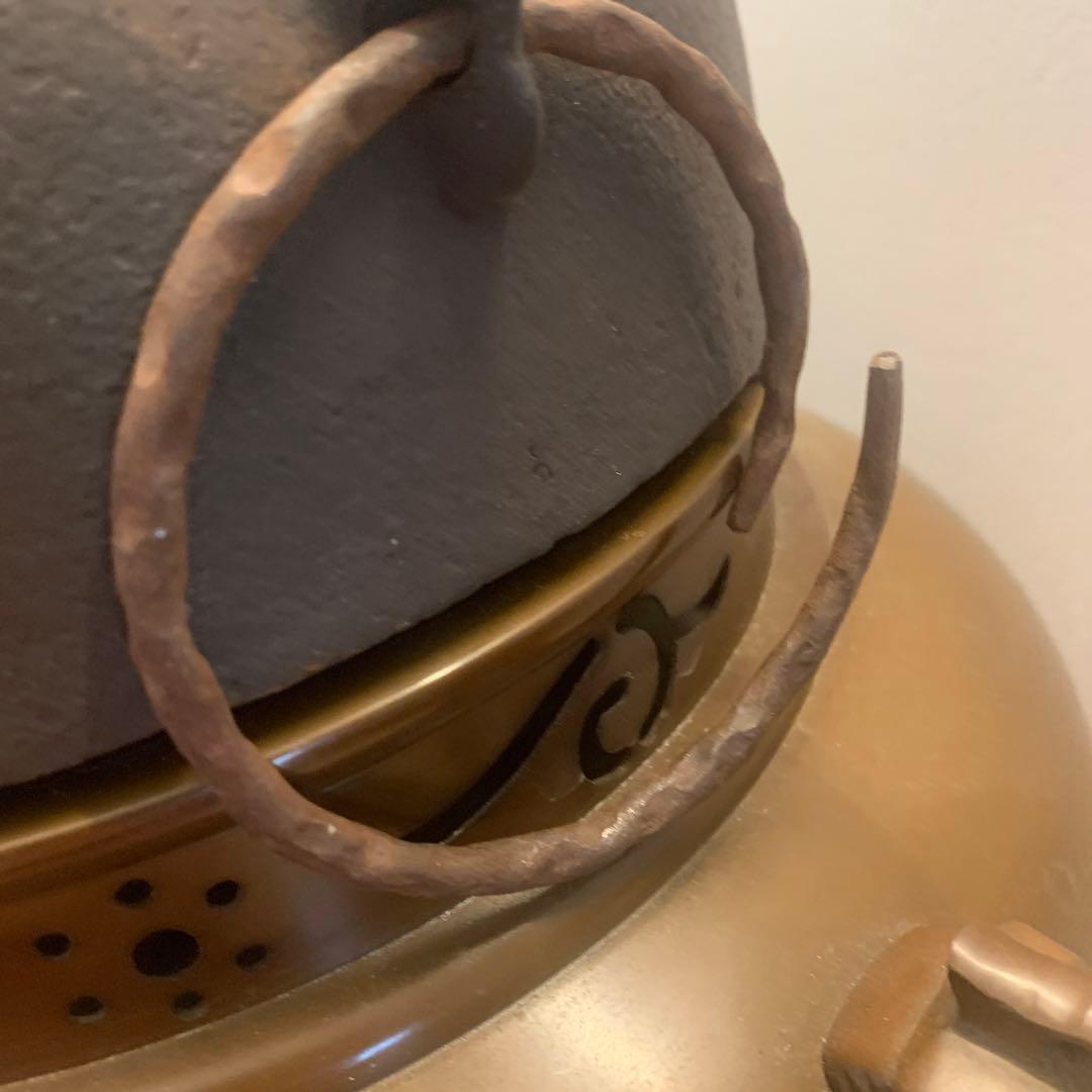 風炉　茶釜　木製座付き