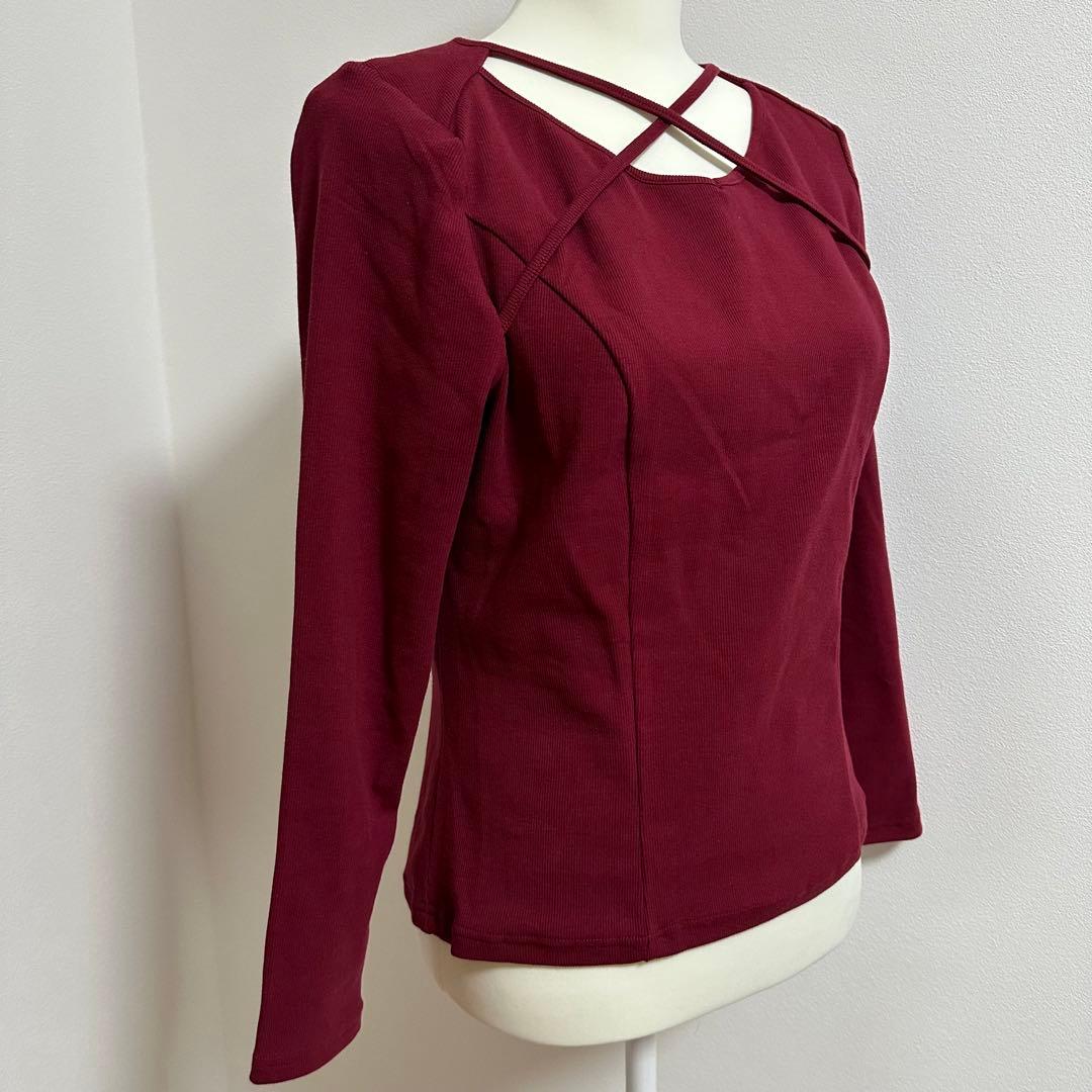 新品未使用✩完売✩overE Vネックストラップカットソー 102ボルドー