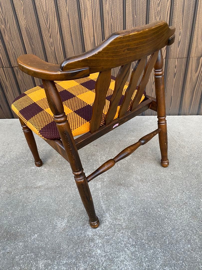 専用です　チェック柄ダイニングチェア　2脚ヒダカグ　レトロ　飛騨家具　木製イス
