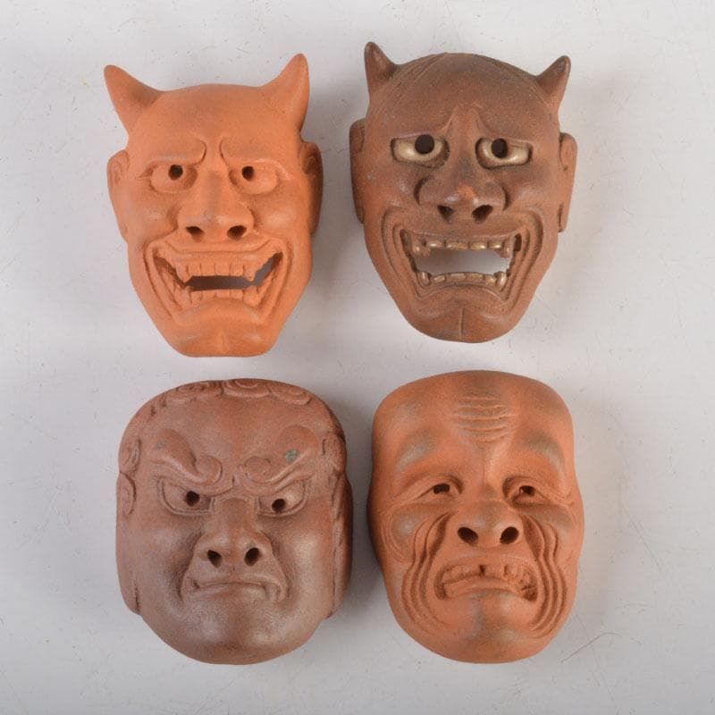 時代提げ物　朱泥　獣骨　面根付　在銘あり　7点まとめて　C　6714