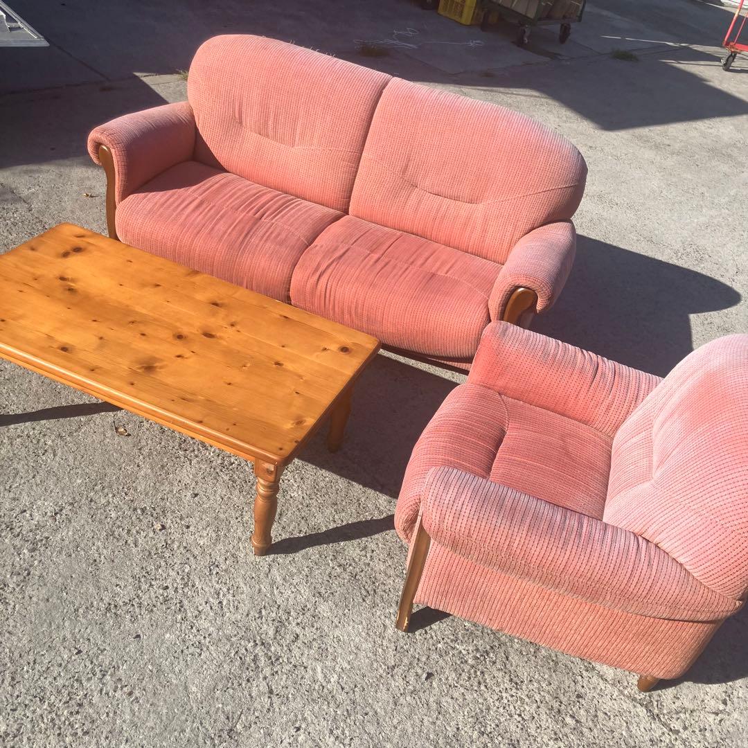 北欧レトロ ミッドセンチュリー 2人掛けソファー アームチェア ピンク 古家具