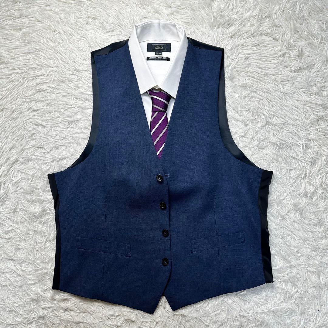 極美品 スーツセレクト 4S スリーピース ネイビー 洗濯可 セットアップAB4