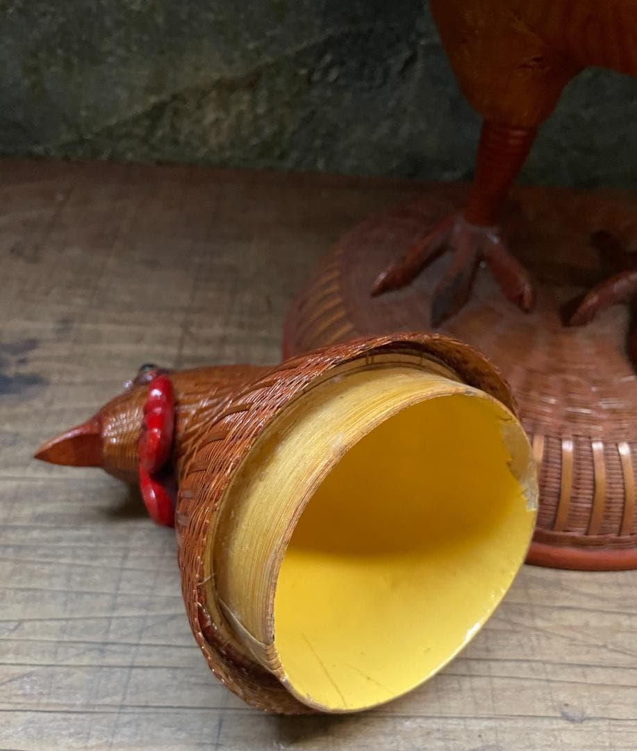 希少 1940's ヴィンテージ 上海伝統工芸 竹細工 雄鶏 ラタン オブジェ