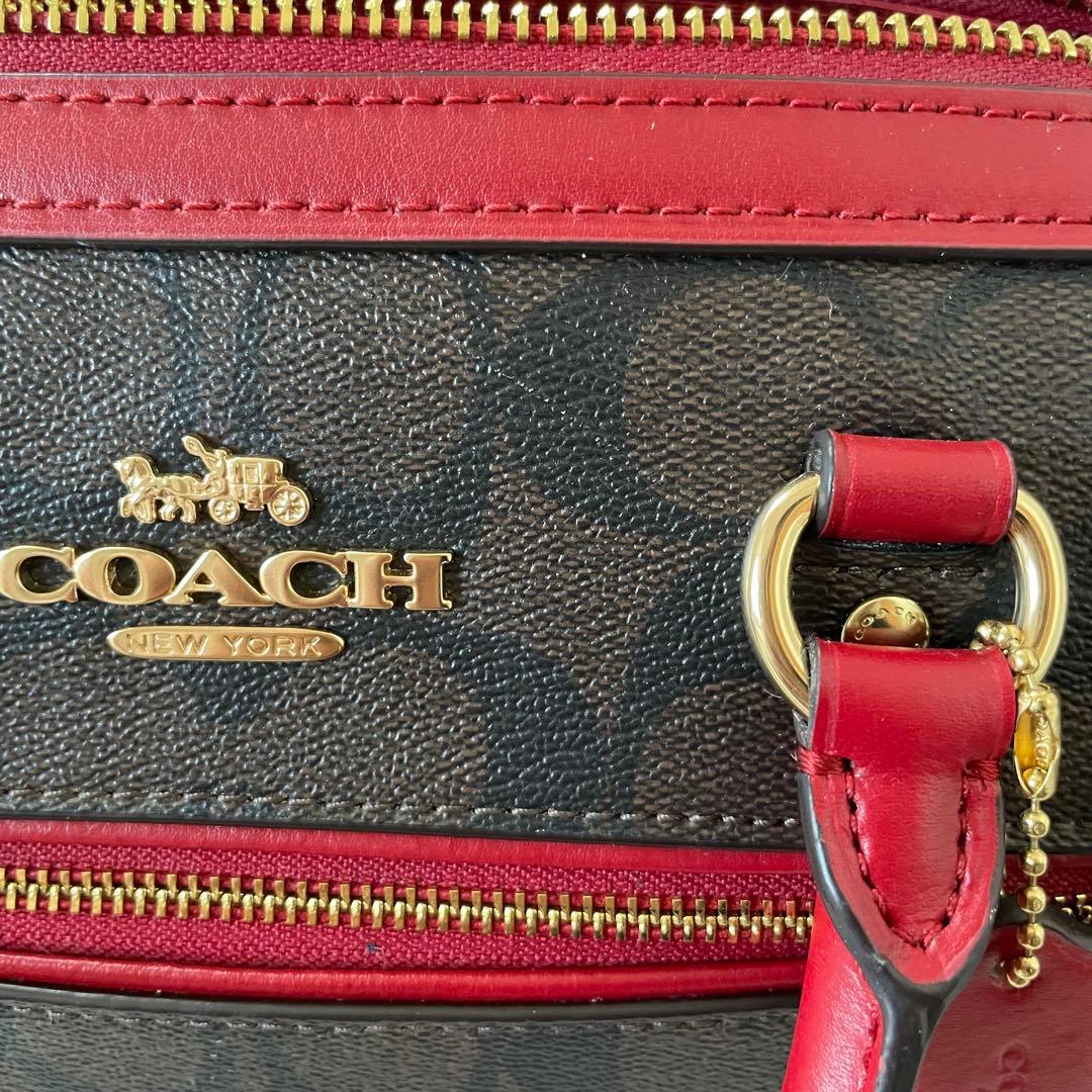 【美品】coach ミニボストン 2way ショルダーバッグ シグネチャー 赤