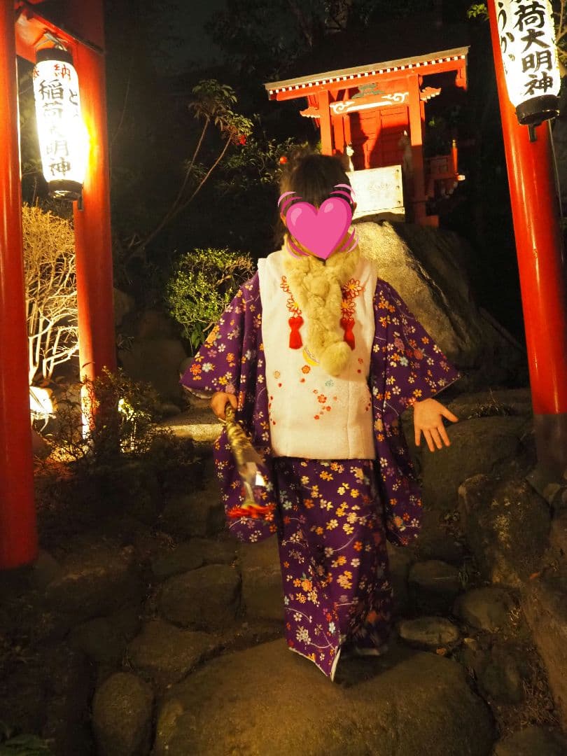 （着画あり）3歳七五三用5点セット 紫色 花柄 着物