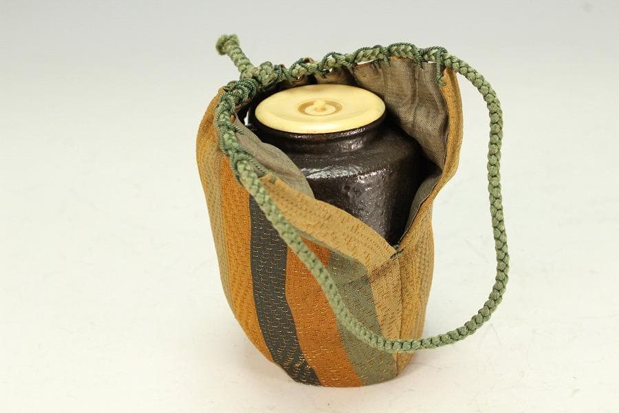 茶道具 唐物 黒釉 茶入 時代裂 仕服 良蓋(K-A208)