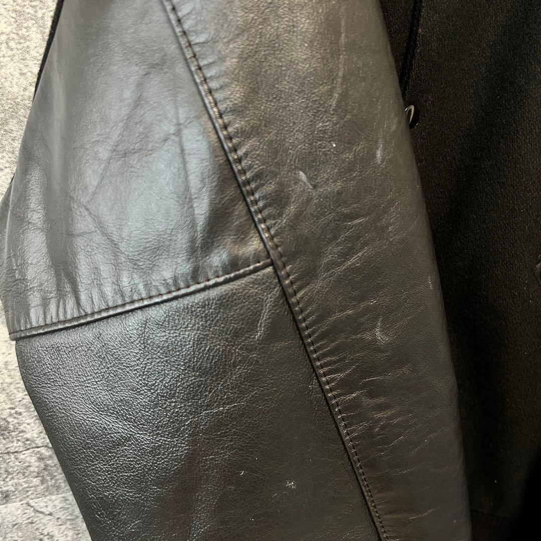 90s ヴィンテージ 刺繍　本革スタジャン　オールブラック　XL アメリカ製