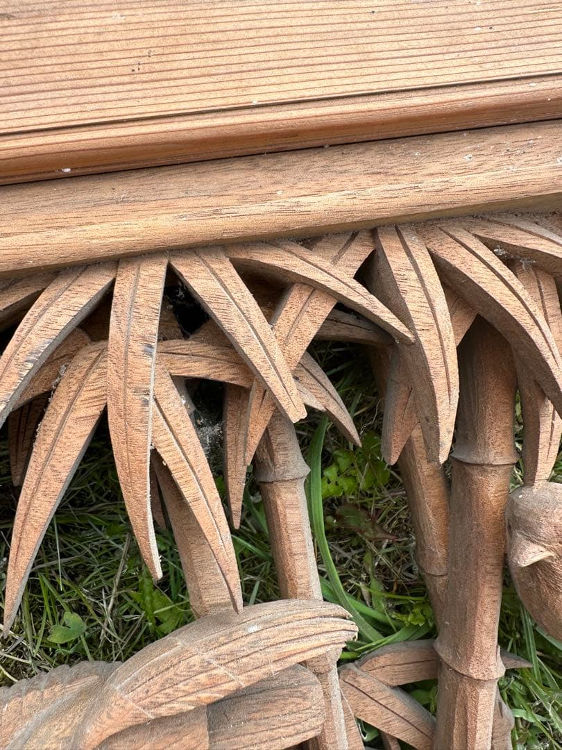 貴重【大島五雲　井波彫刻　特殊彫り 欄間】竹に雀　木彫り 彫刻