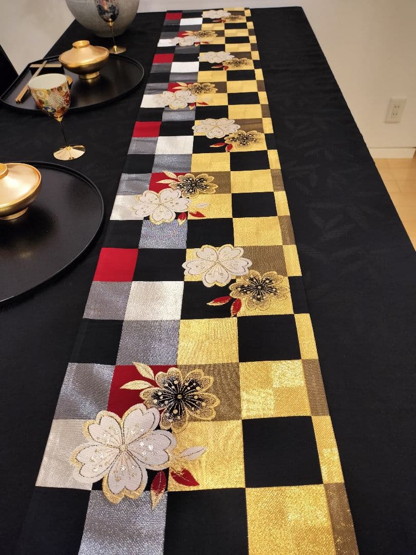 A644★逸品‼️豪華刺繍‼️ひな祭り‼️袋帯正絹テーブルランナー2m16cm