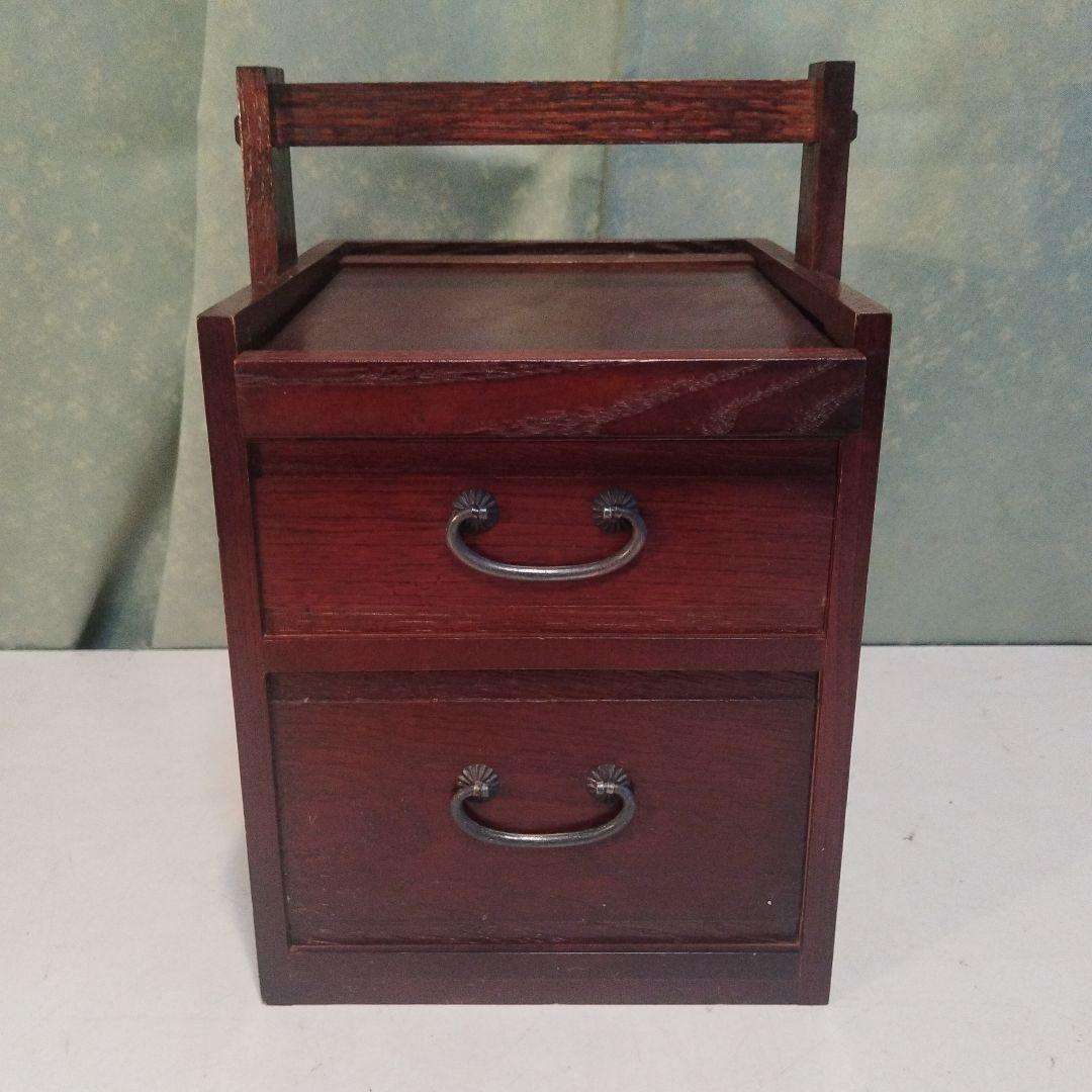 京都古民家より、昭和の鏡付化粧ケース　メイクボックス　木製手提げ