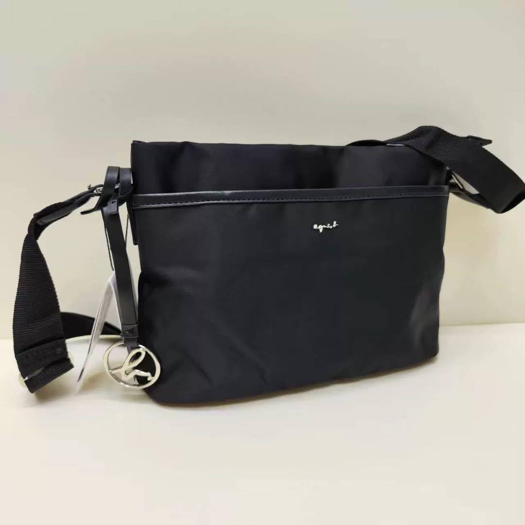 アニエスベー ナイロン ショルダーバッグ ブラック チャーム 斜め掛け