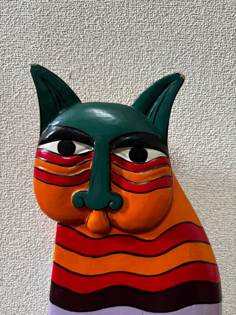 木彫り猫 置物 6体セット アジア雑貨