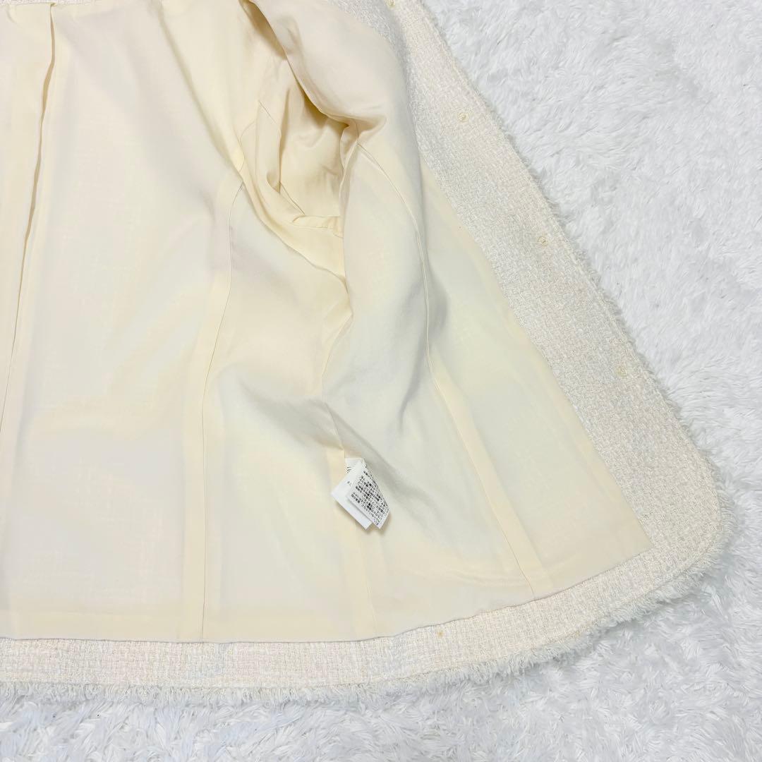 シンゾーン　ツイード　ジャケット　ノーカラー　ホワイト　シルク　入学式