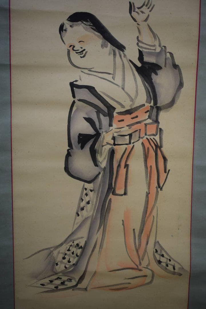 nosuke）真作/牛山洞泉/お福画賛/布袋屋掛軸HH-414