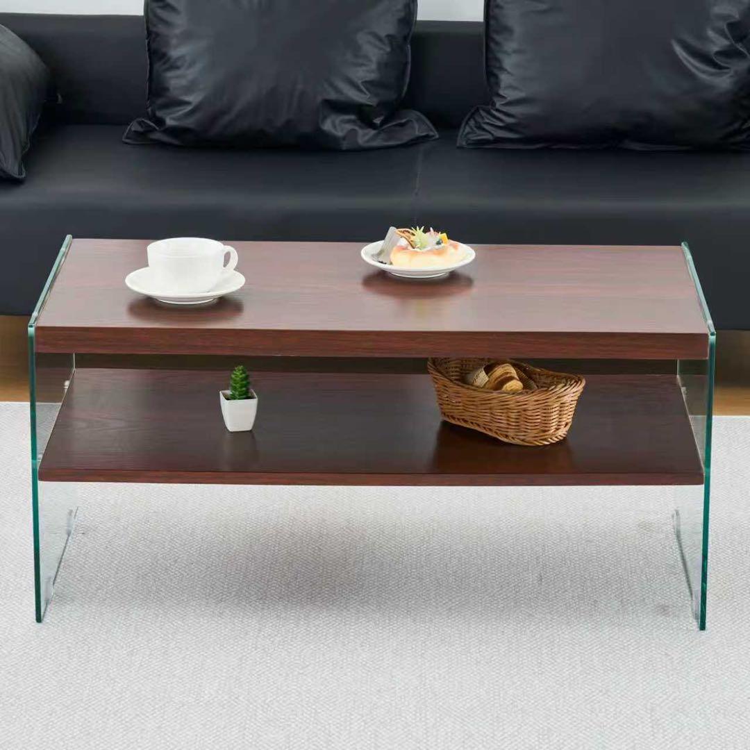 【新品】MDF天板×強化ガラス脚 ローテーブル 収納付き ホワイト