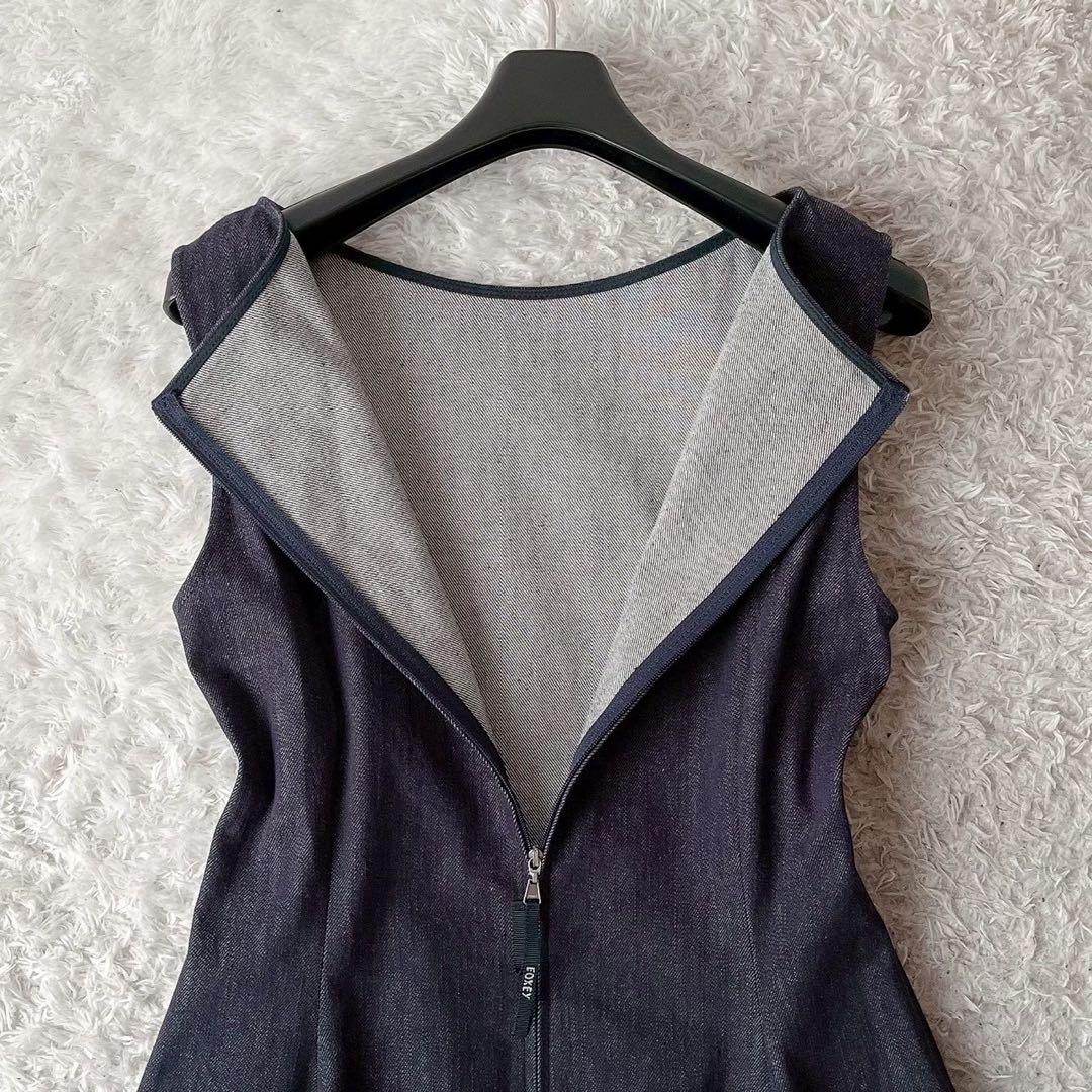 【美品】フォクシー ワンピースドレス ナルシス フレアひざ丈 デニム40