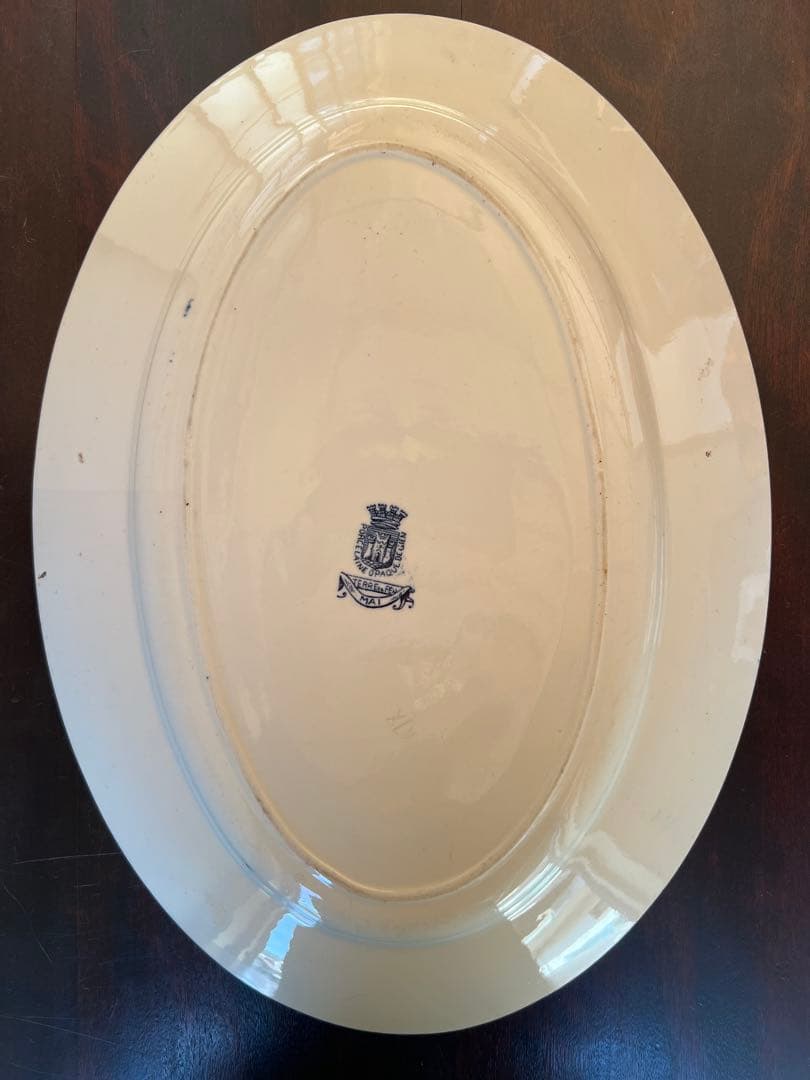 アンティーク ジアン Gien「MAI」オーバル皿 青絵・花と蝶