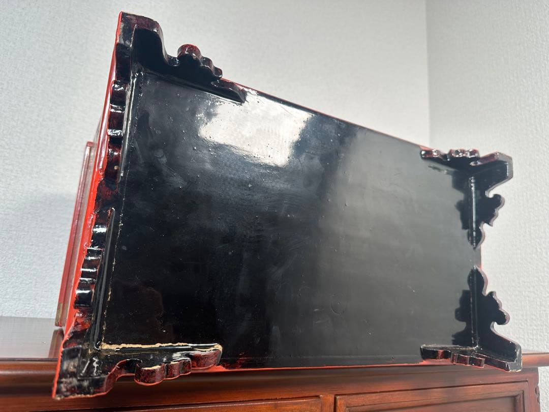 ミャンマー アンティーク 漆器 蒟醤 細密画 収納箱 引き出し 5段 ※31※