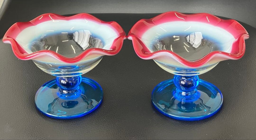 値下げ！大正モダン　氷コップ 和ガラス　三色 手吹き ガラス 乳白色 レトロ