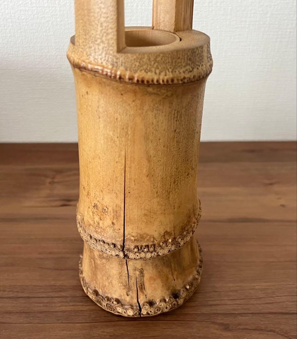 置筒竹花入 吹貫 茶道 箱付き 箱書き有 年代物 アンティーク 竹一重切花入