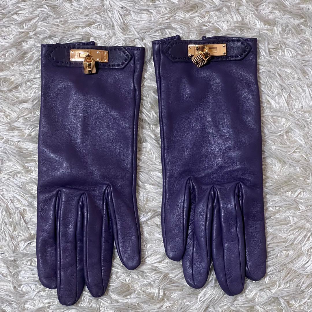 ☆美品☆エルメス　レザーグローブ　ケリー　羊革　パープル　6 1/2