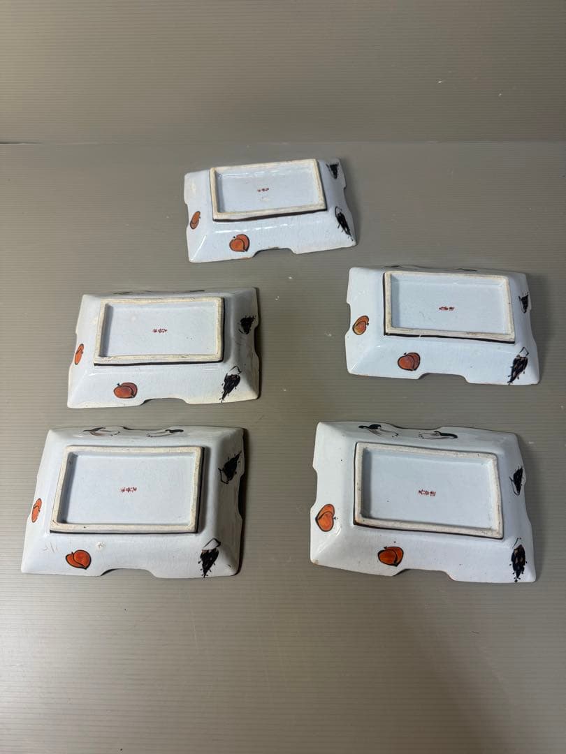 2374  九谷焼　角皿　5客　時代物