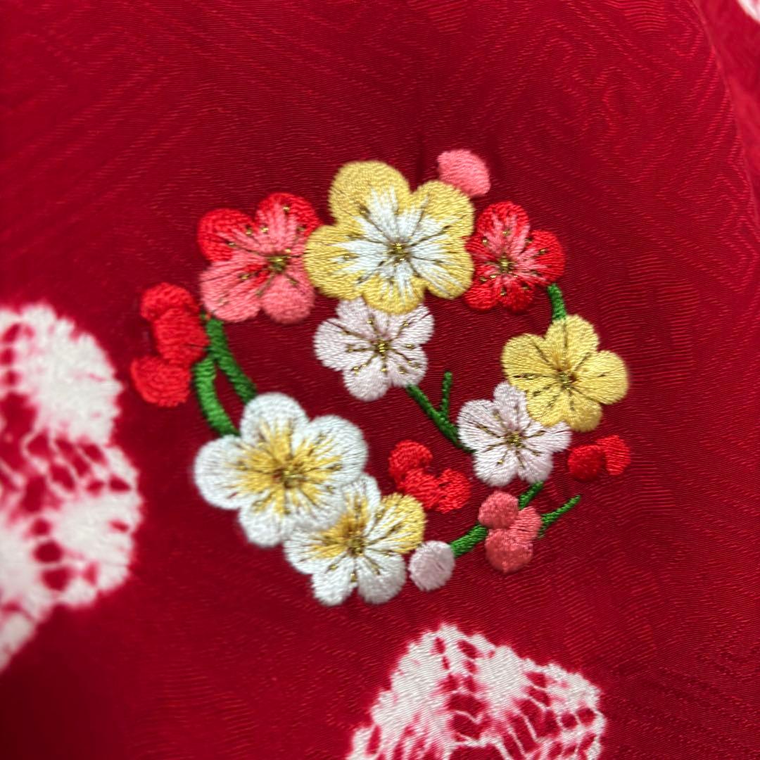 《未使用》豪華総刺繍❗️ 桶絞り お宮参り 産着 本絞り 刺繍入り赤※染色飛びアリ