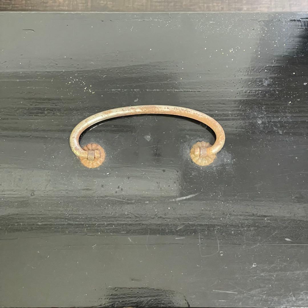 【骨董・漆器】天然木 漆塗 重箱 外箱付き 蒔絵（竹・矢）三段重提重アンティーク