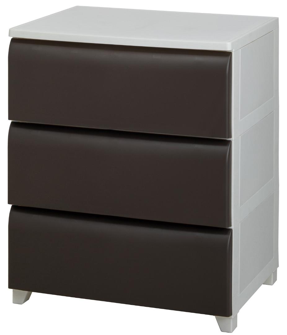 PES CST　収納チェスト　3段　日本製　ホワイト＊ブラウン　ワイド