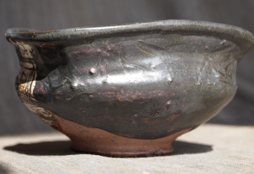 未使用★池田省吾★黒織部茶碗★共箱・布・栞